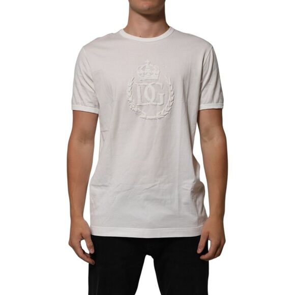 Dolce & Gabbana White Cotton DG Crown Embossed Men Men's T-shirt (Pre-Owned)